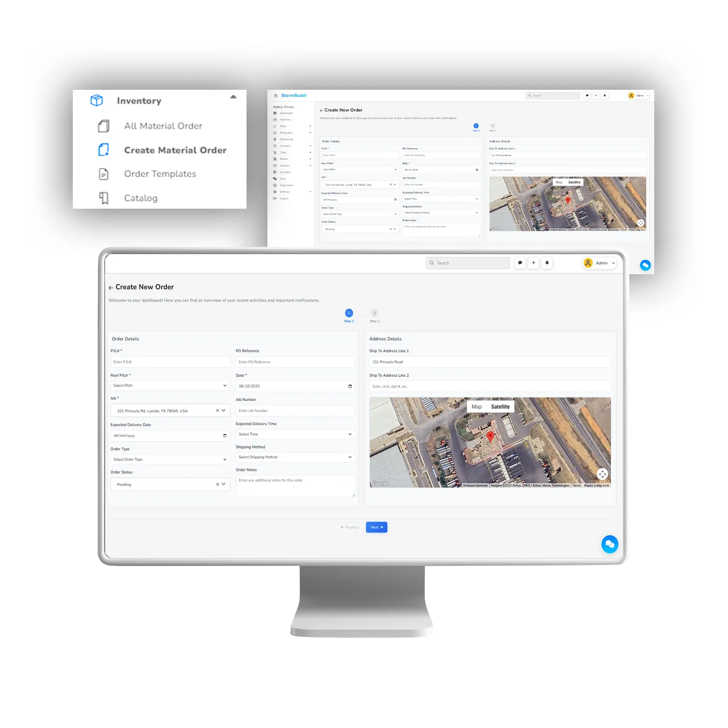 Roofing material ordering interface