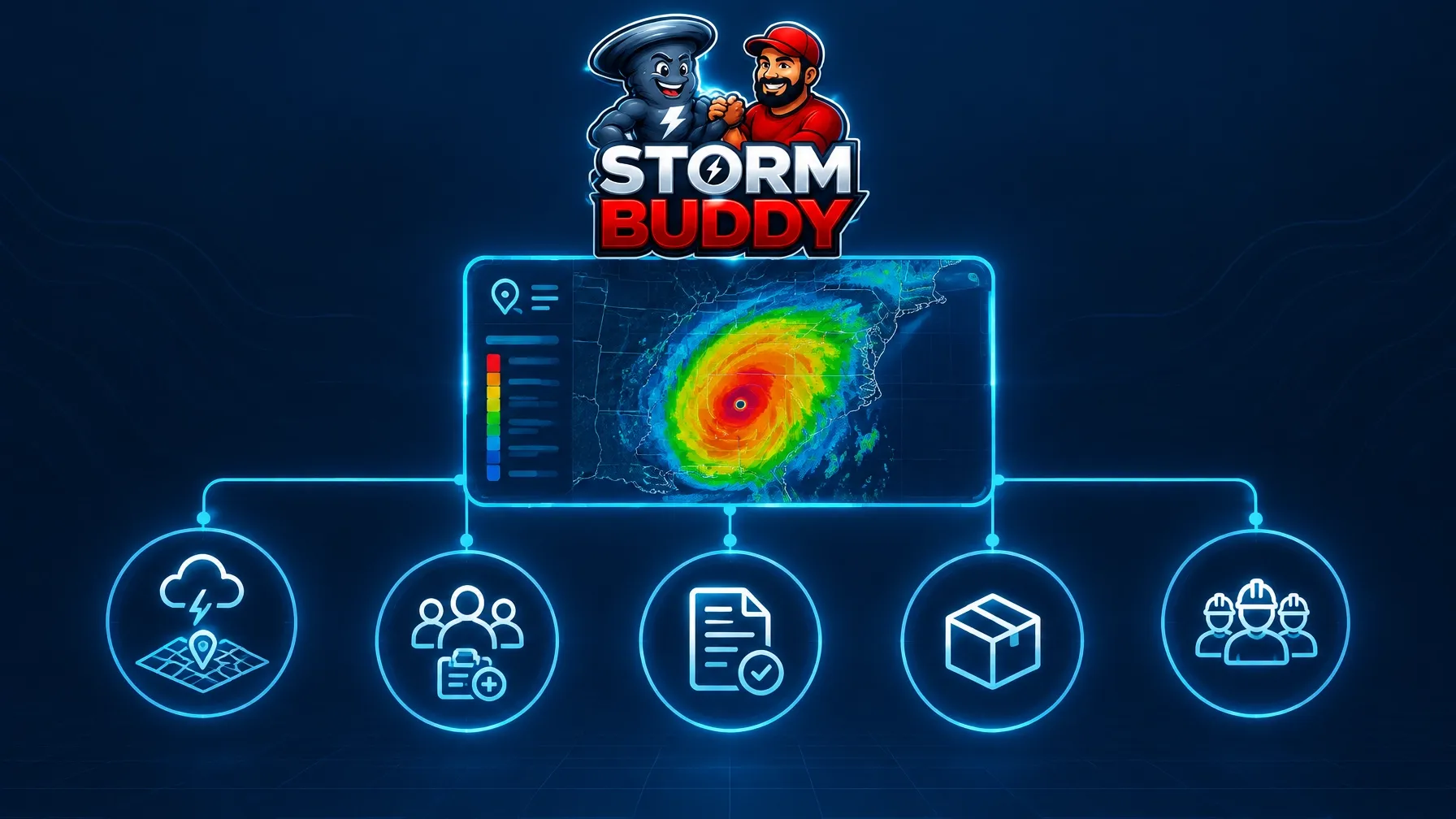 StormBuddy platform links storm impact maps with leads, projects, proposals, materials and crew coordination
